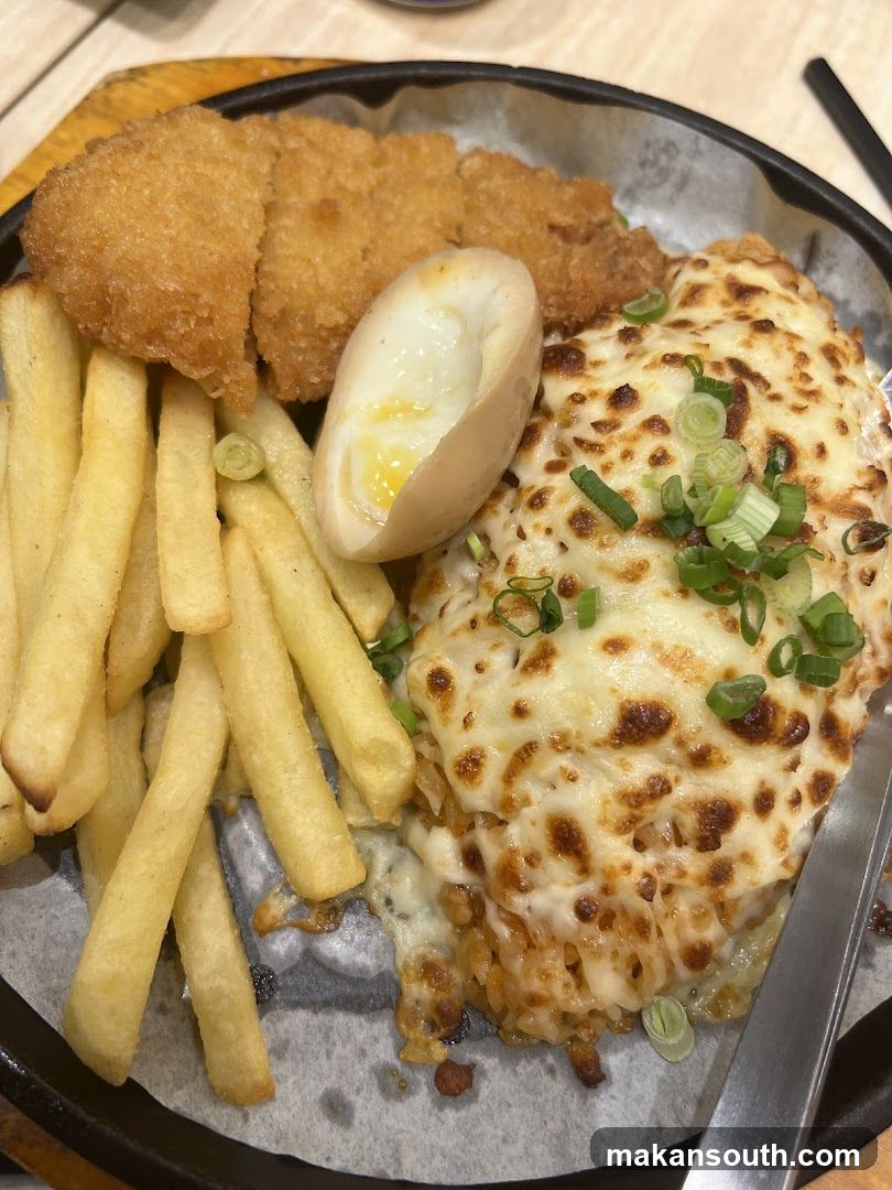 Cheese Fried Rice with Fries and Chicken