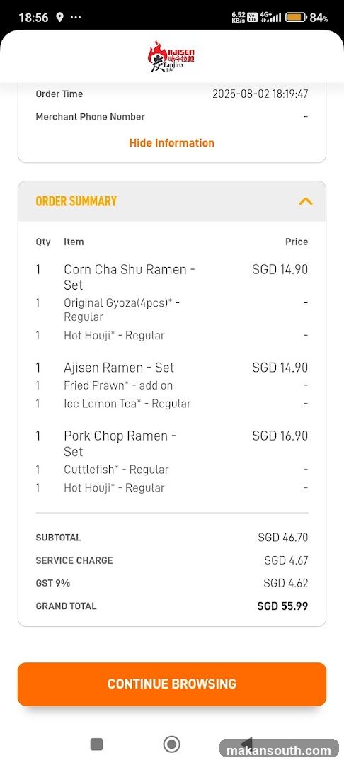 Rijsen Ramen Order Summary