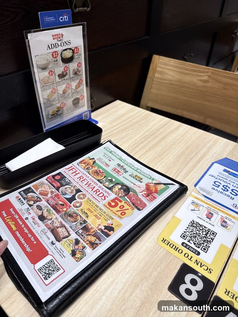 Restaurant Table with Menu and Add-ons Sign