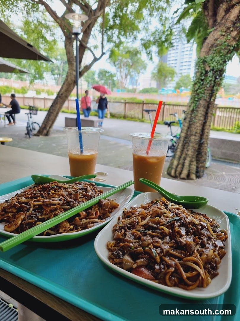 Chow Mein and Iced Coffee at Outdoor Cafe