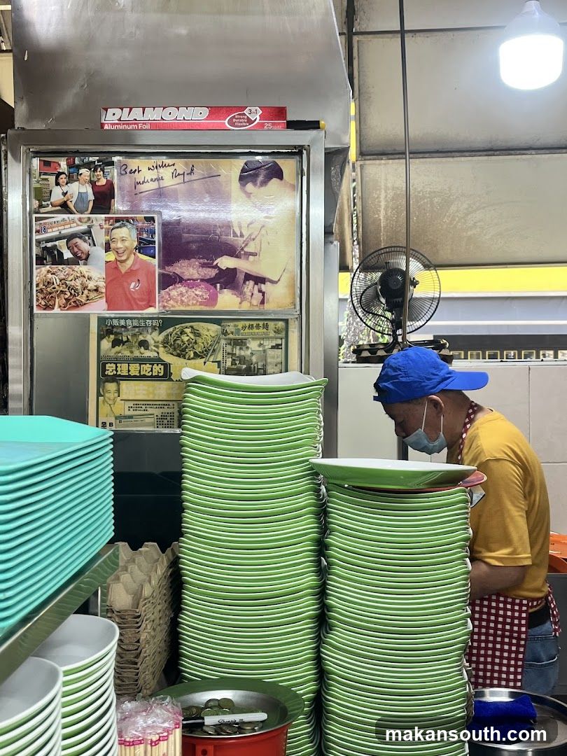 Food Stall Interior with Stacks of Plates