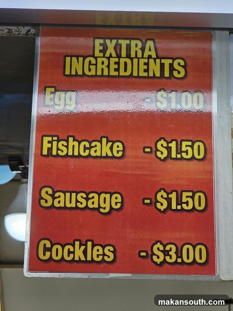 Extra Ingredients Menu Board