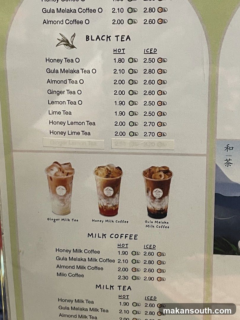 Black Tea and Milk Coffee Menu