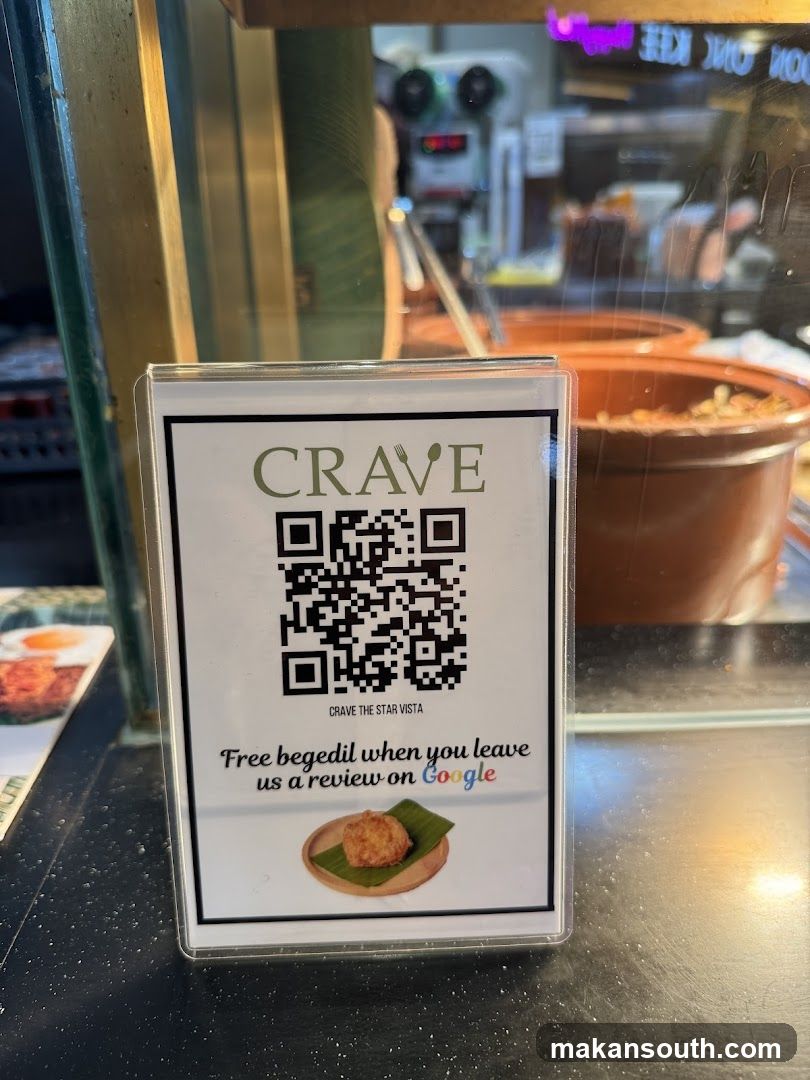 QR Code Sign at Crave Restaurant
