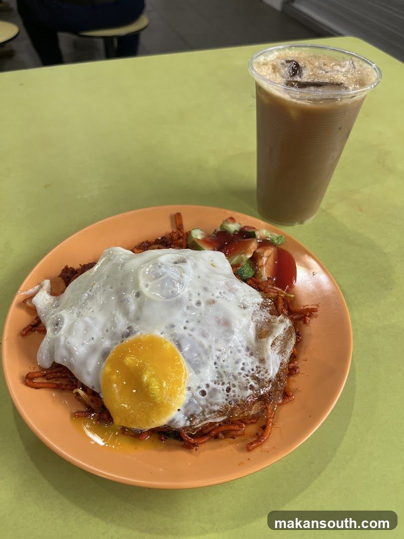 Nasi Lemak with Fried Egg and Iced Coffee