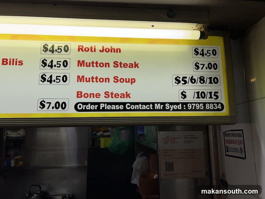 Roti John & Mutton Menu Board
