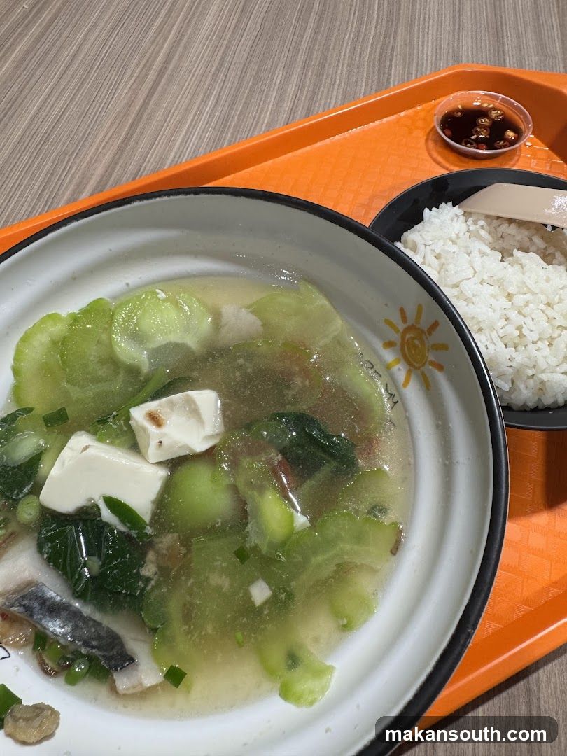 Bowl of vegetable soup with rice