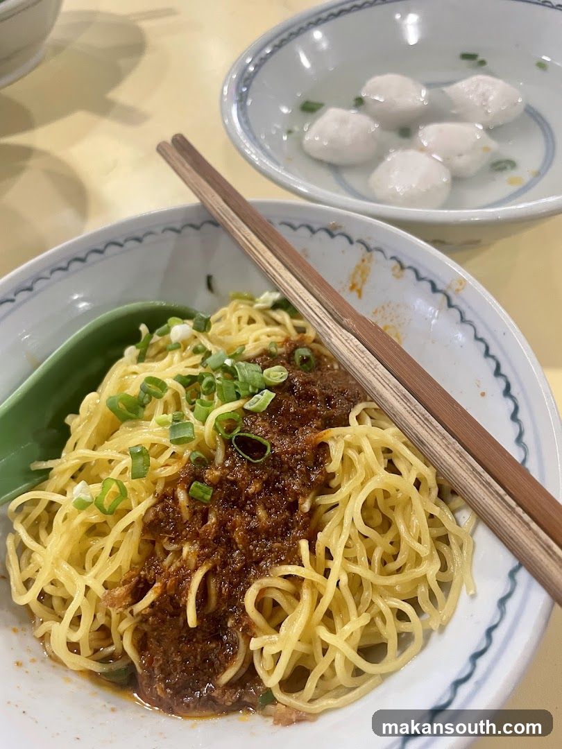 Noodle Dish with Minced Meat and Fish Balls