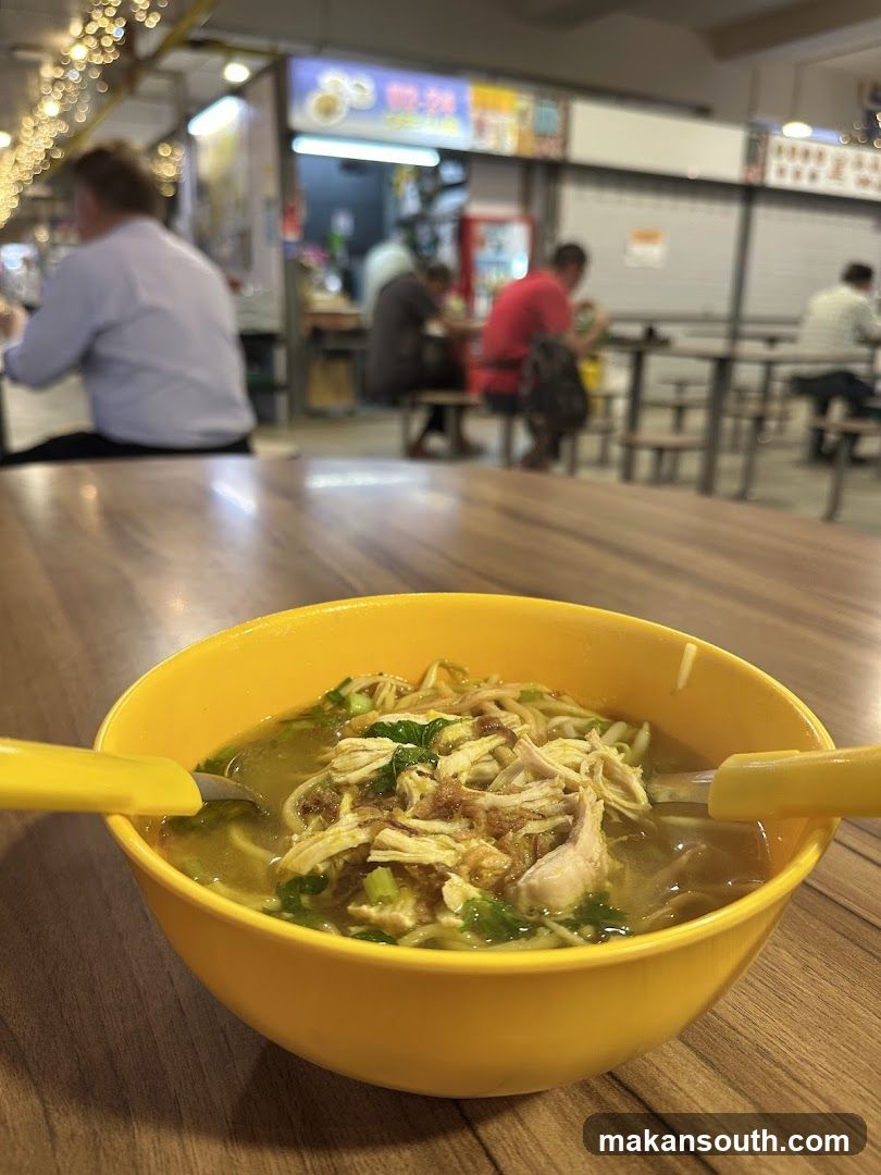 Bowl of Chicken Noodle Soup in Food Court