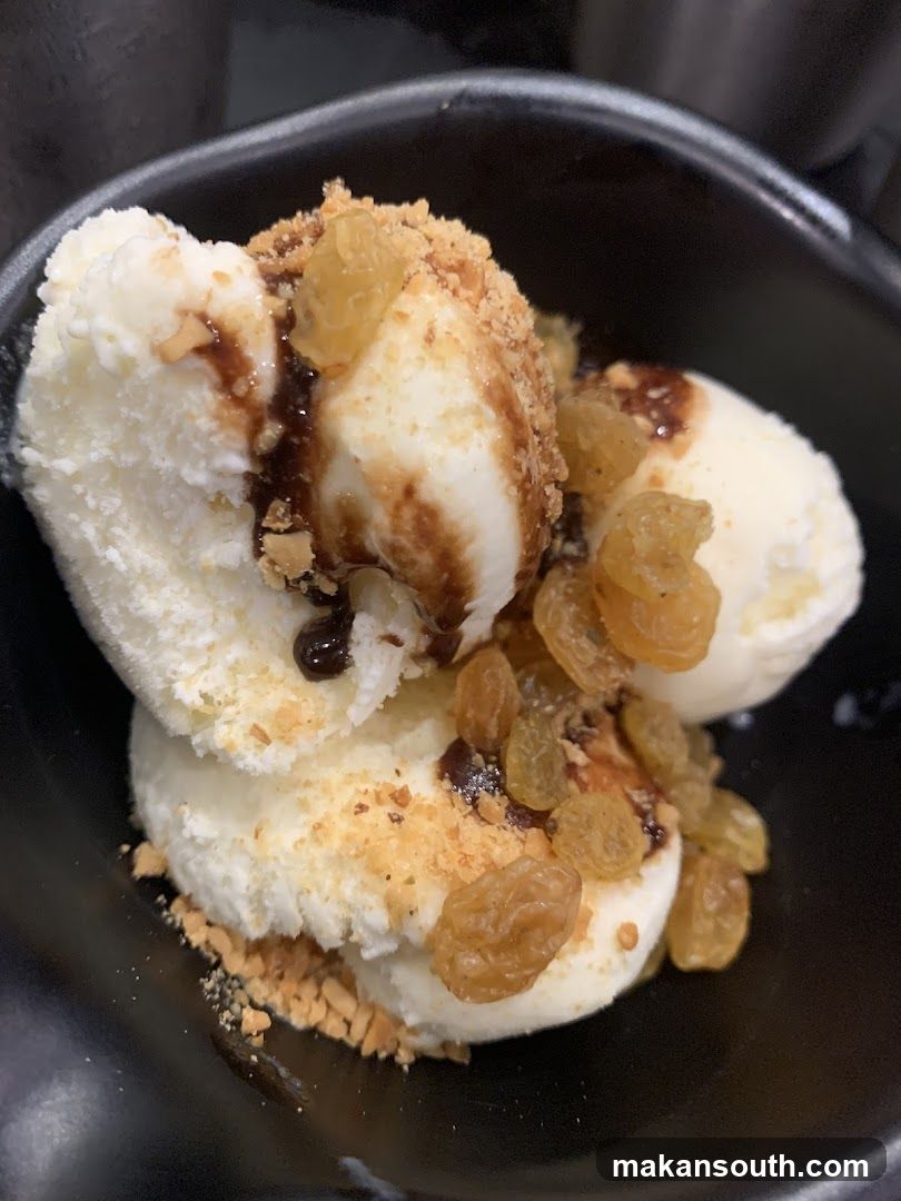 Dessert with Ice Cream and Raisins