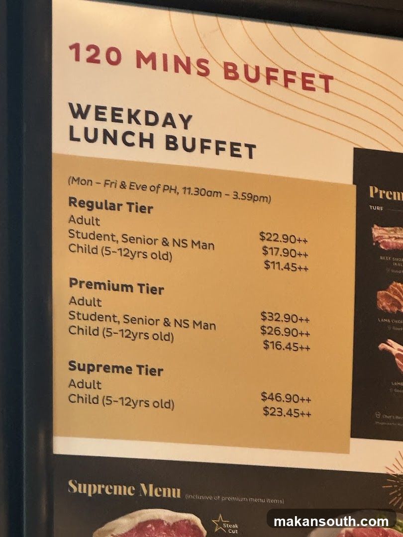 120 Mins Buffet Menu Board