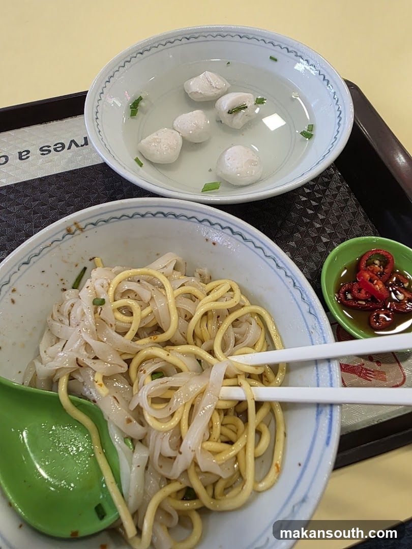 Noodle Bowl with Fish Balls and Chili Sauce