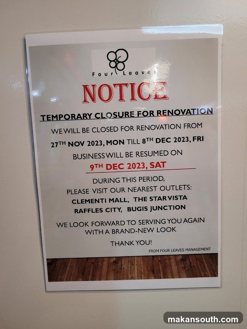 Four Leaves Temporary Closure Notice