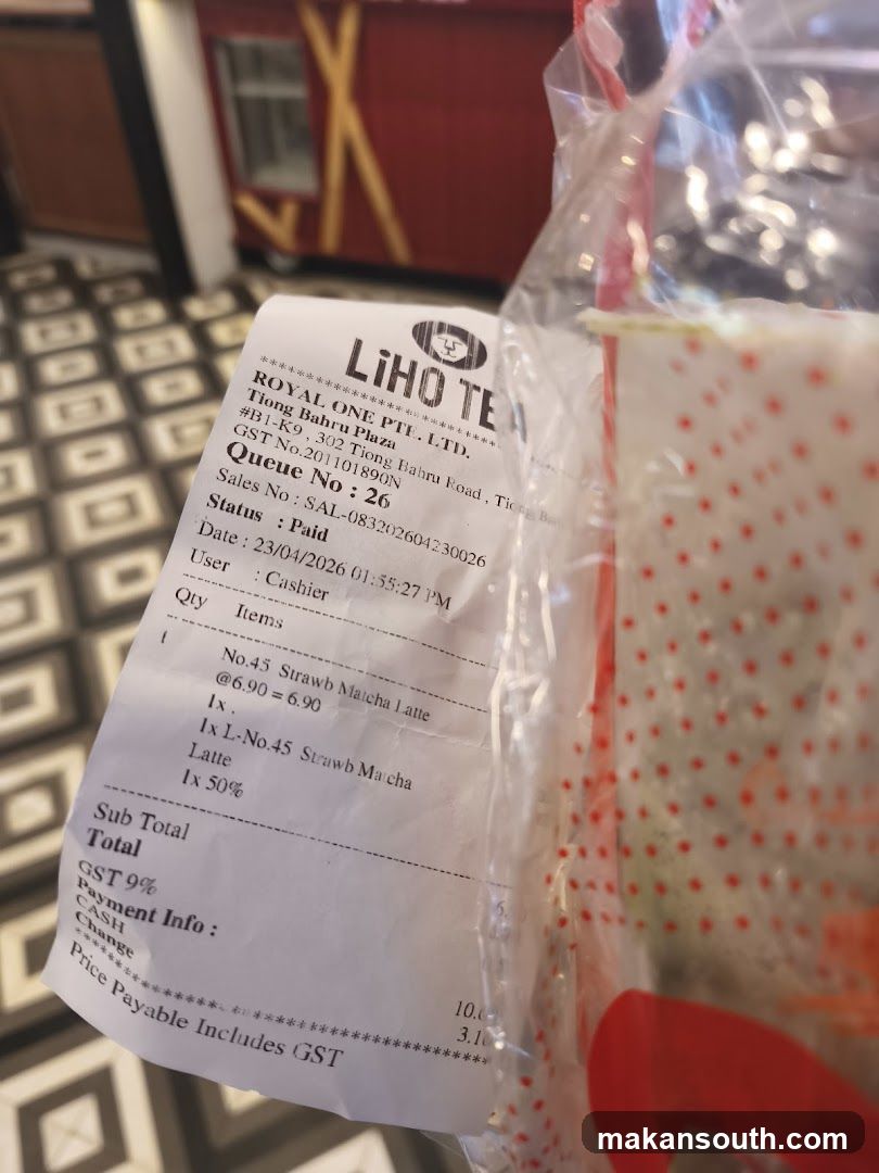 Receipt with food items