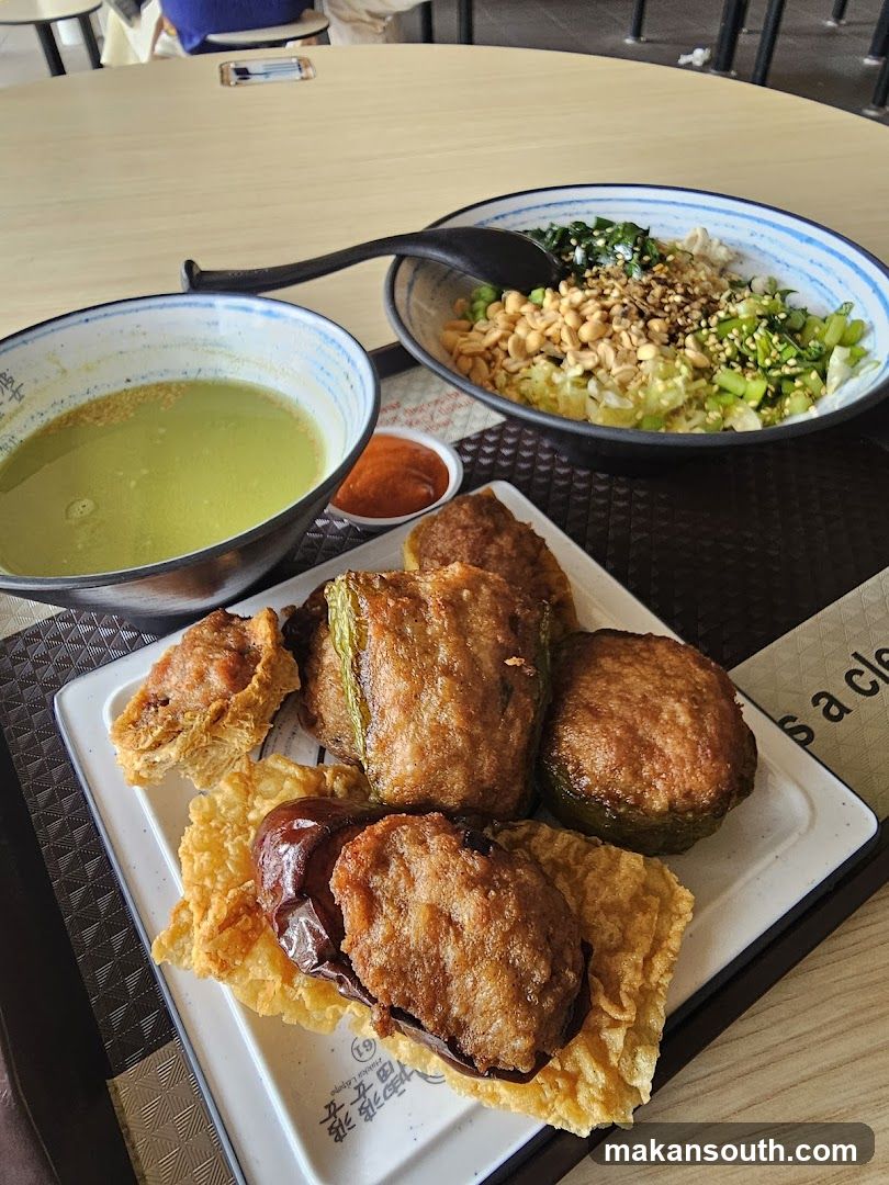 Food Tray with Fried Dishes and Bowls