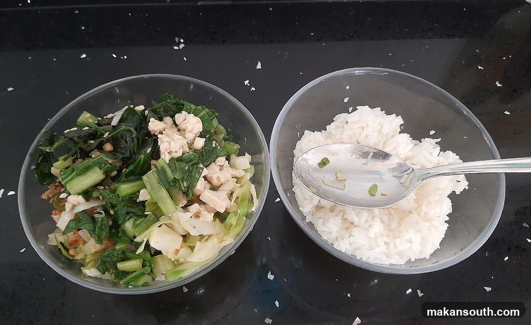 Meal with rice and greens