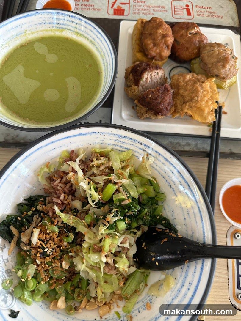 Food Spread with Soup and Fried Dishes