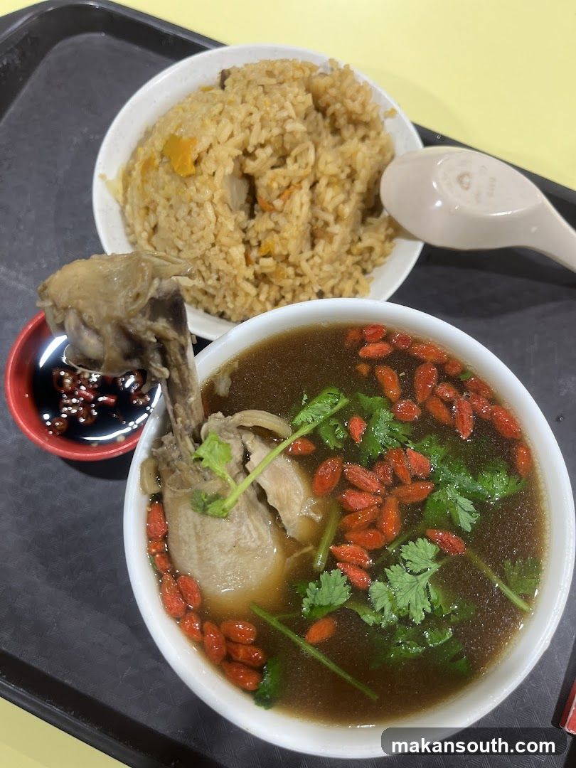 Chicken Soup and Fried Rice Meal