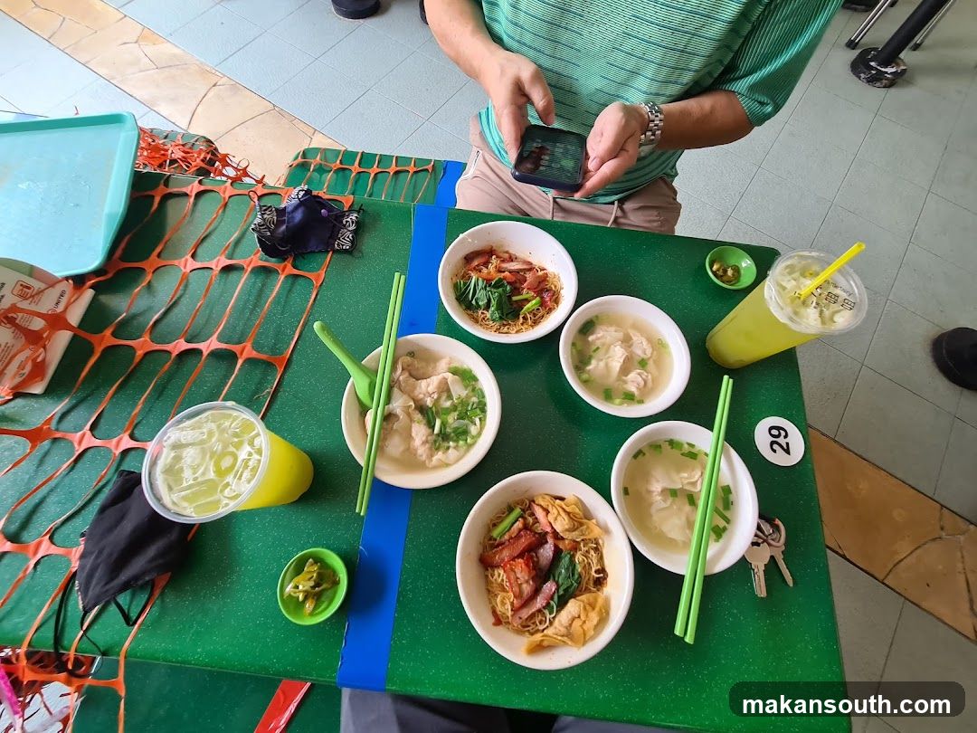 Food Table with Bowls and Drinks