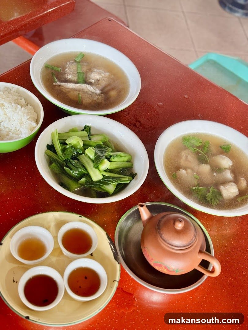 Meal Spread with Soup and Tea