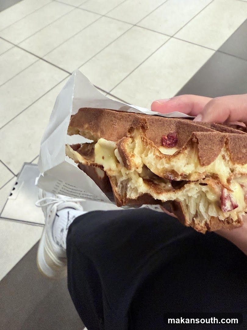 Waffle Sandwich with Cream and Cranberries