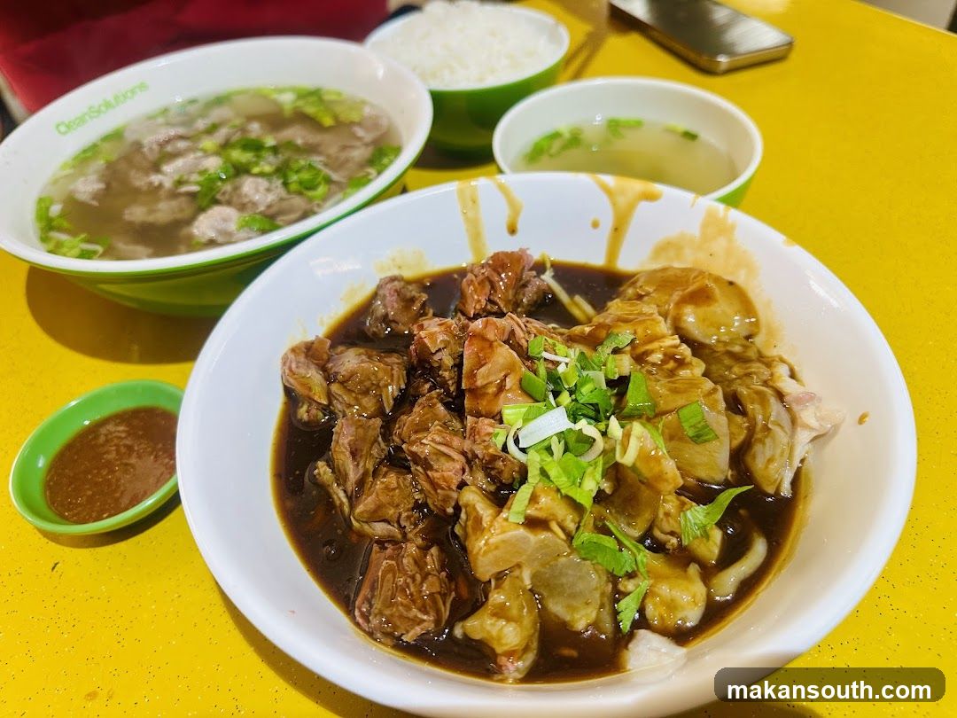 Bowl of Braised Meat with Rice and Soup