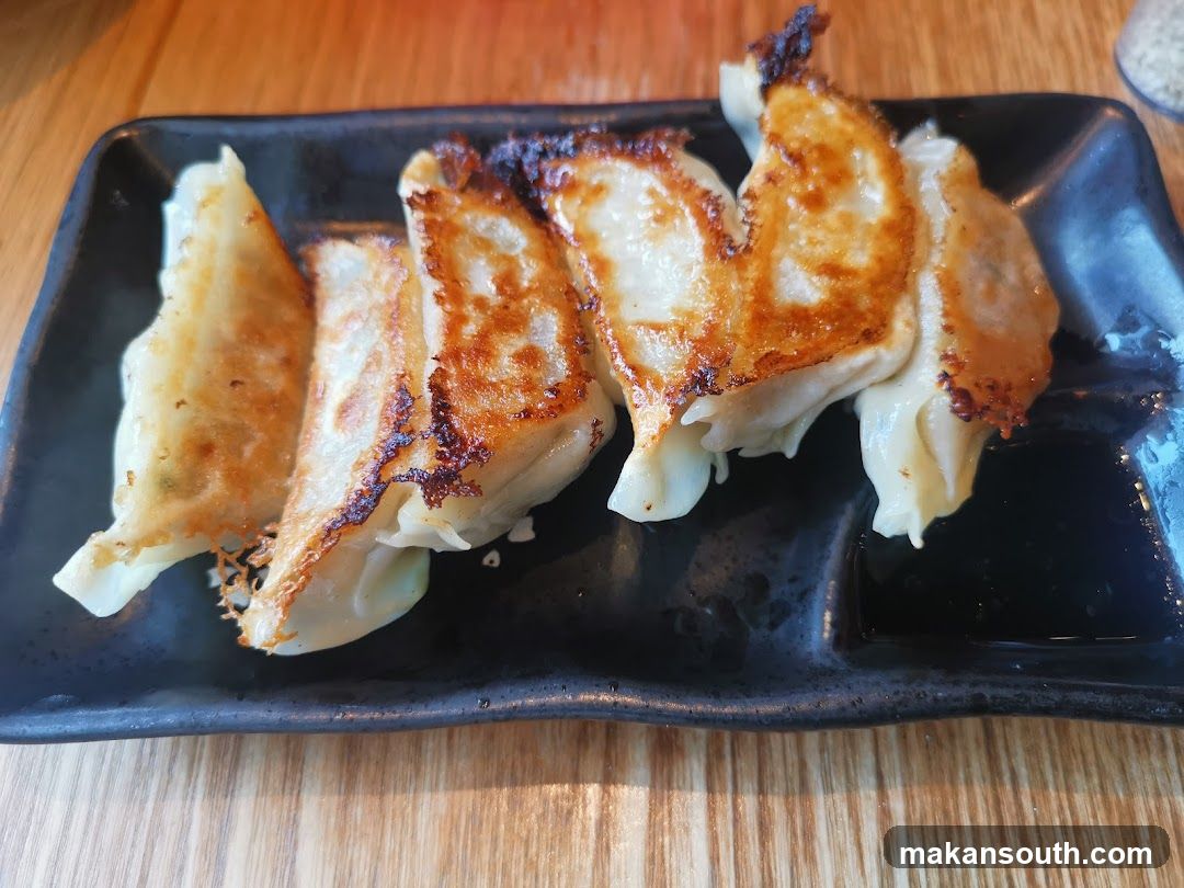 Gyoza on a black plate