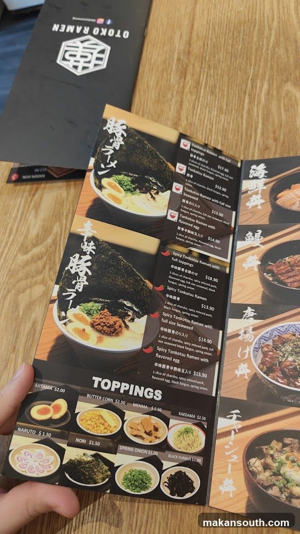Tokoko Ramen Menu Display