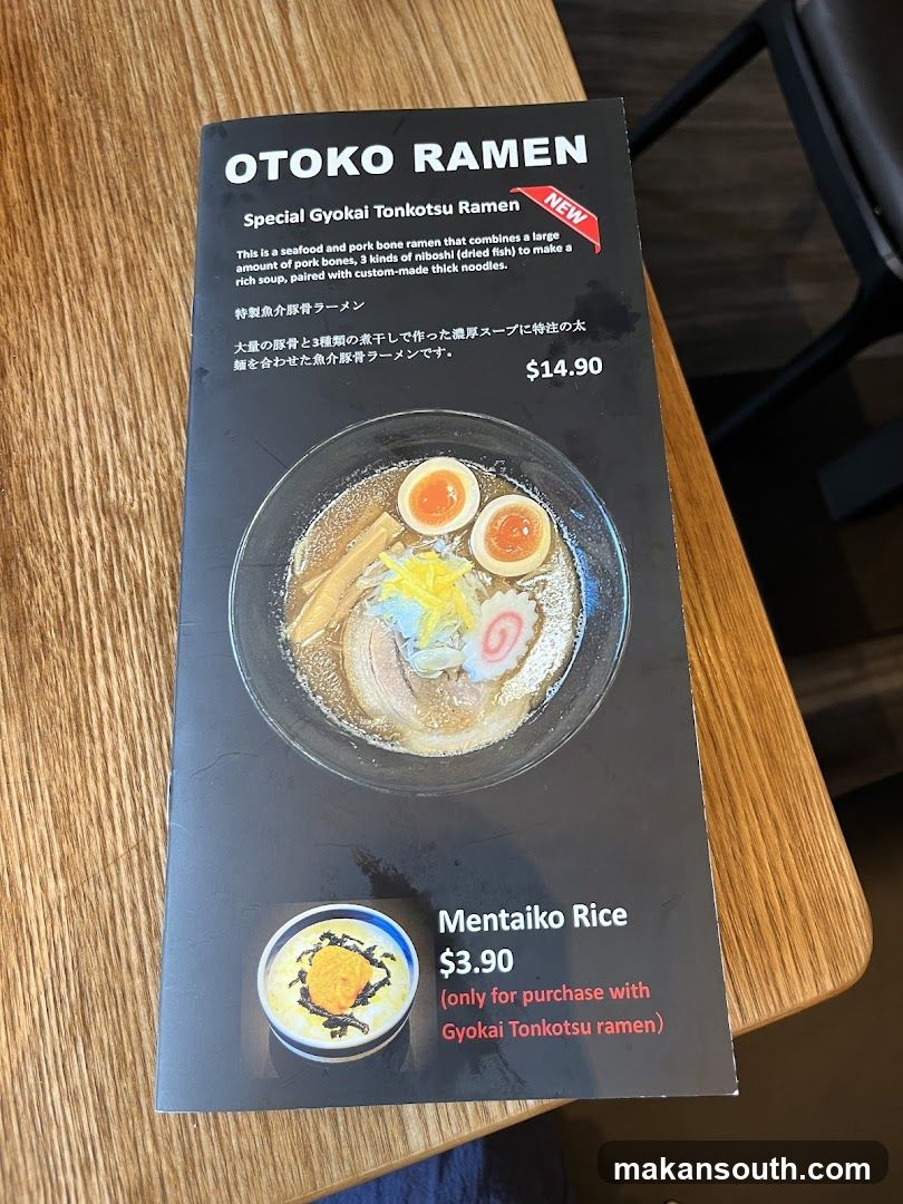Otoko Ramen Menu