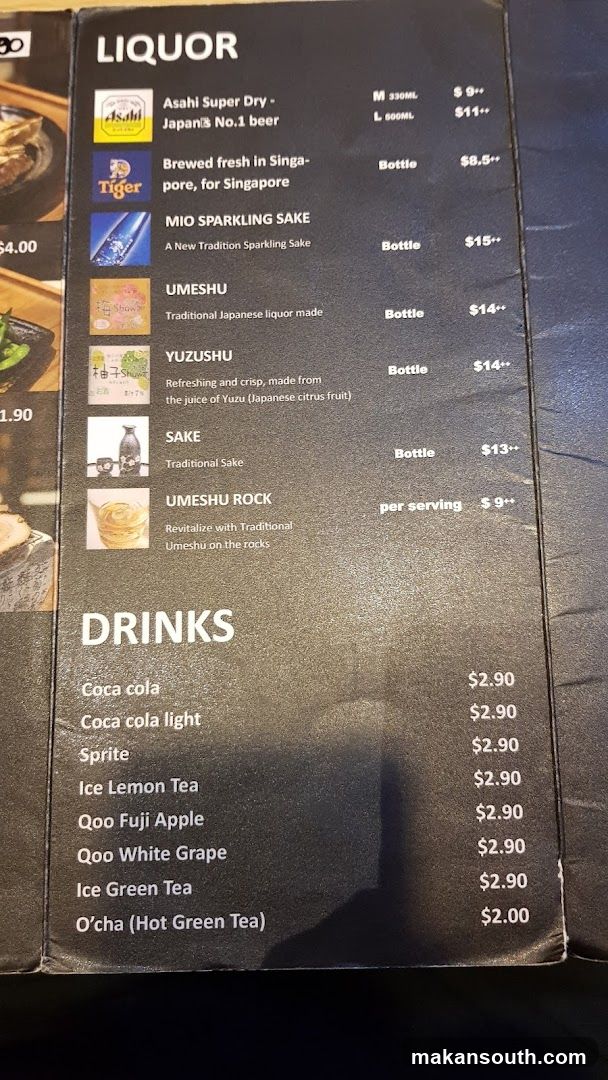 Liquor and Drinks Menu