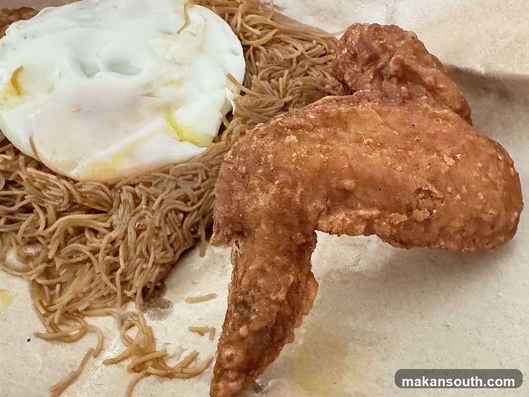 Fried Chicken and Noodles with Poached Egg