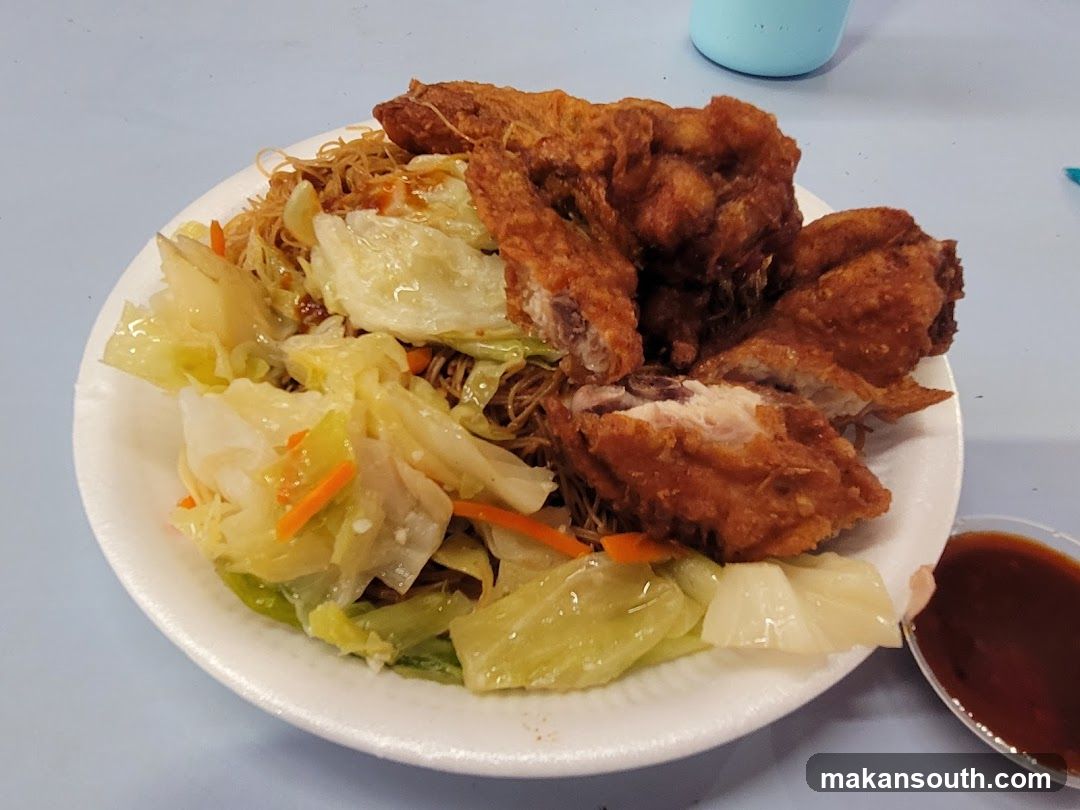 Fried Chicken and Noodles Dish