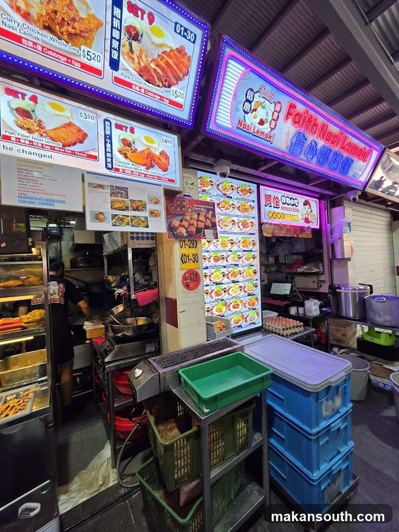 Food Stall Interior with Menu Boards and Equipment