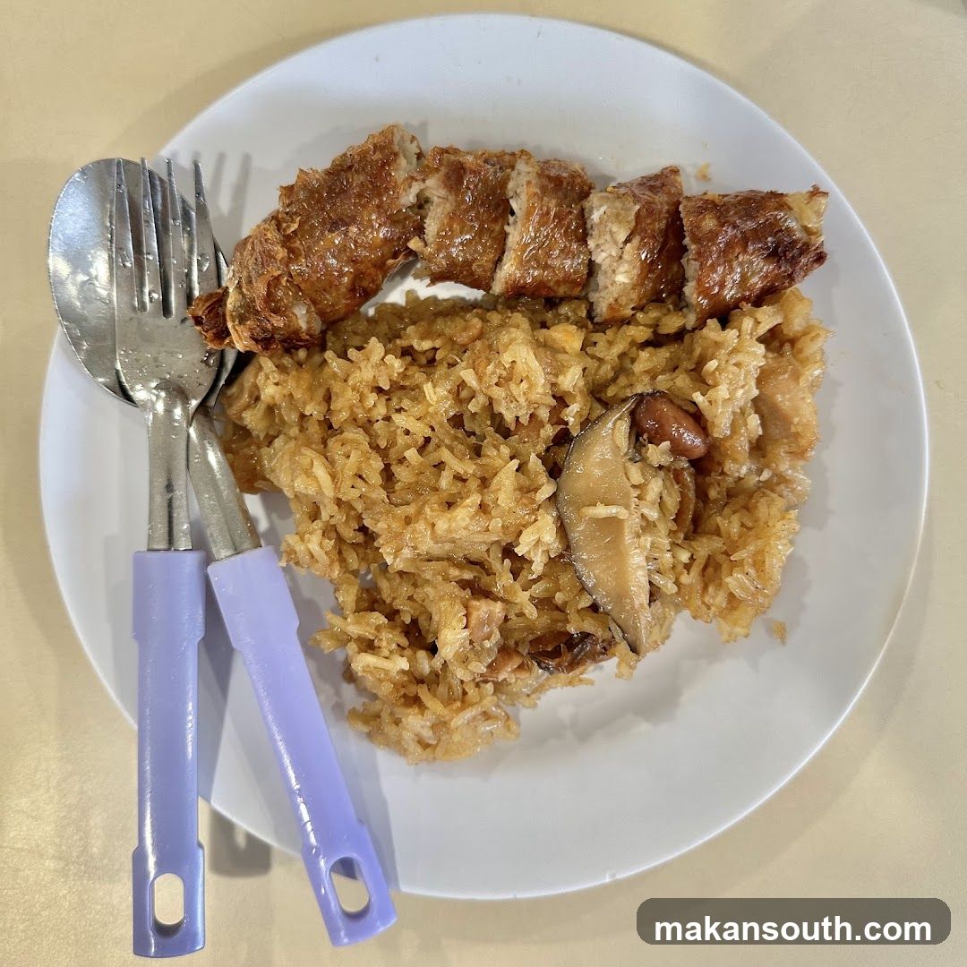 Plate of Fried Rice with Meat and Mushrooms