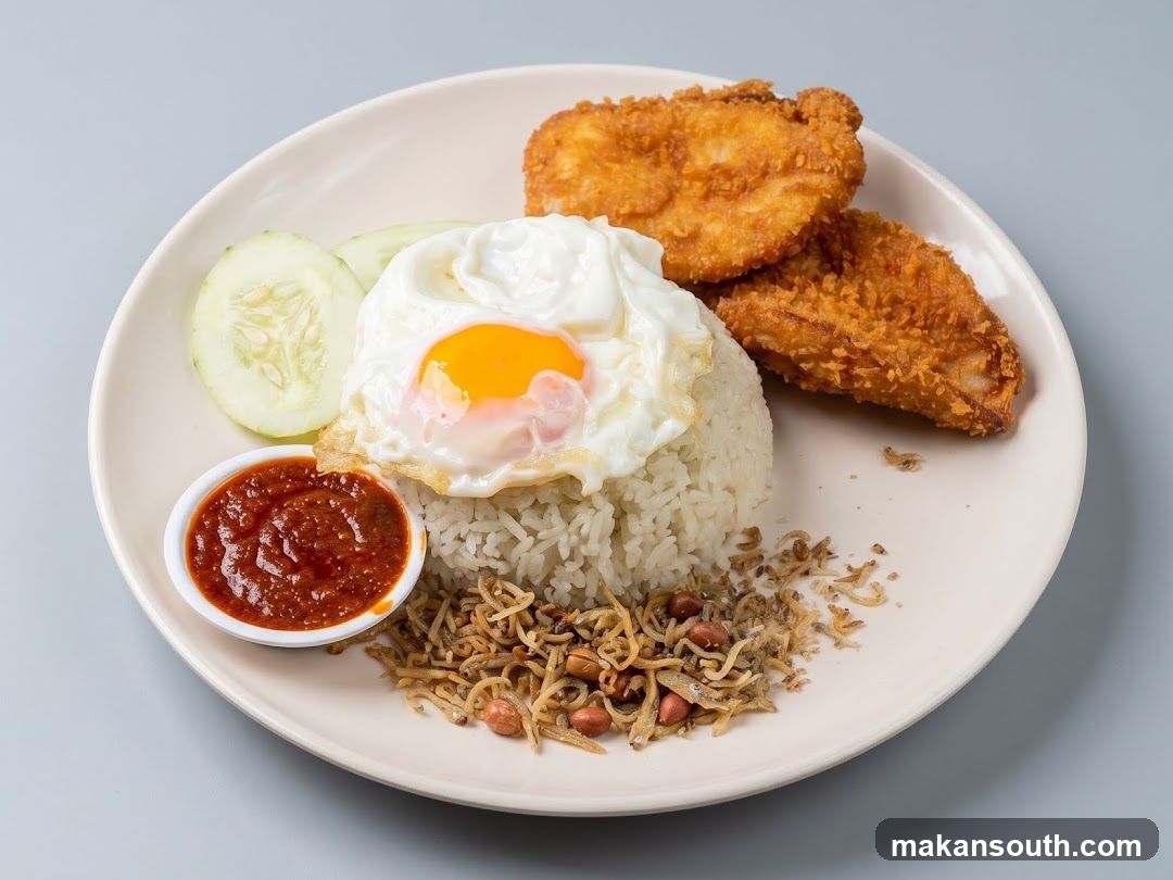 Fried Chicken Rice Plate with Egg and Cucumber