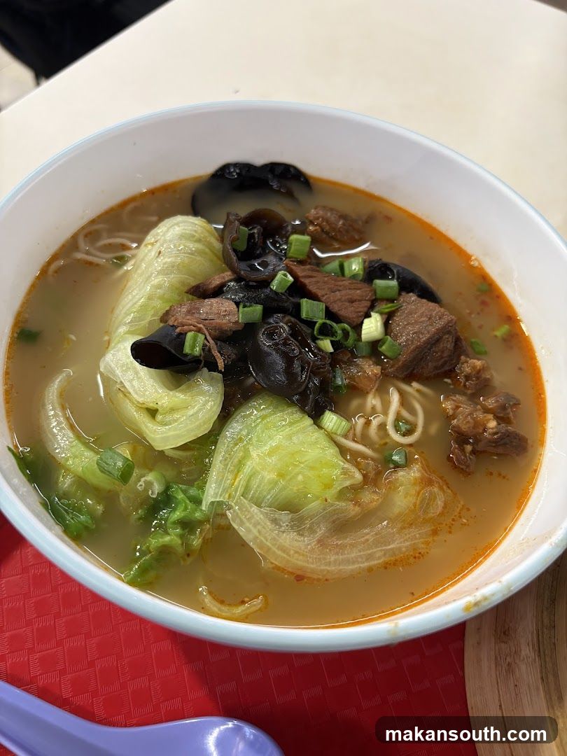Bowl of Noodle Soup with Beef and Vegetables