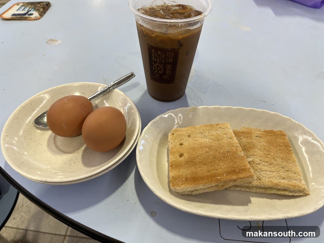 Breakfast Meal with Toast and Iced Coffee
