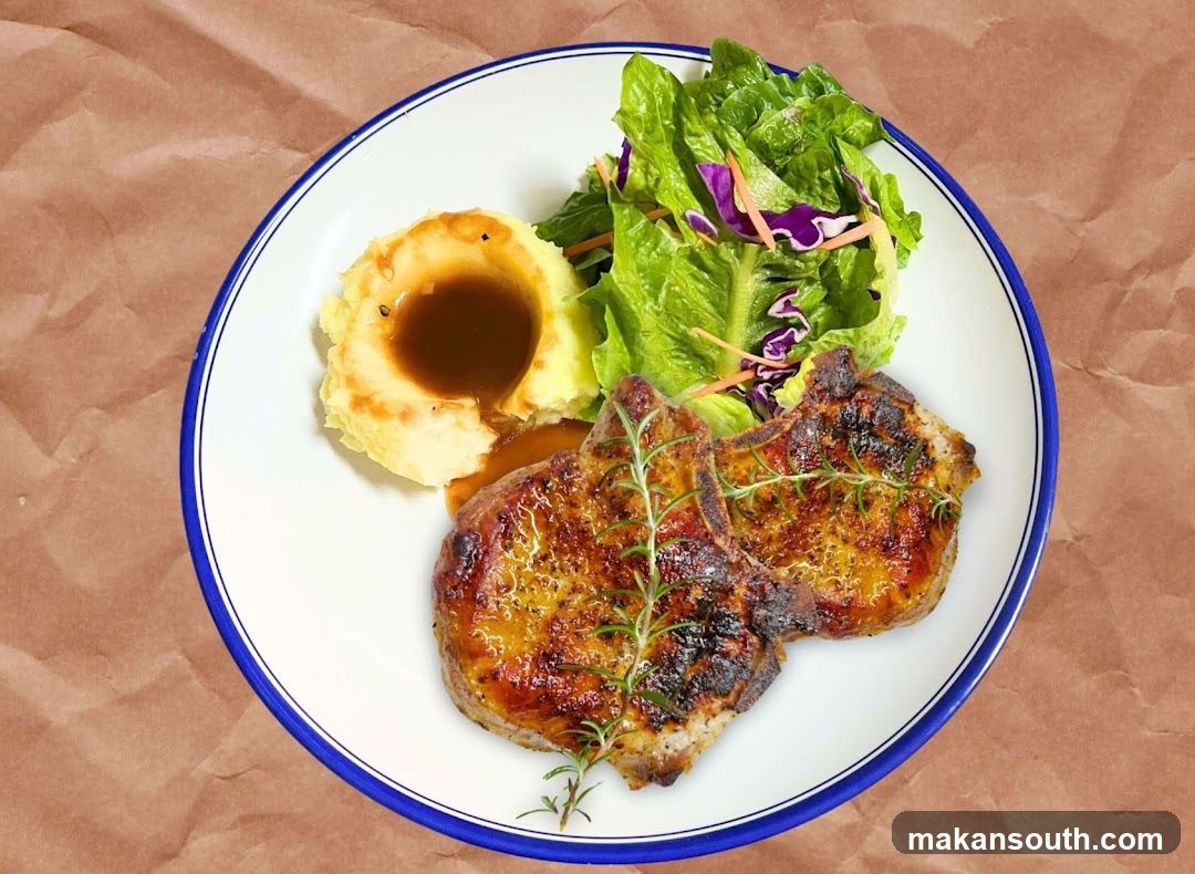 Grilled Pork Chop with Salad and Mashed Potatoes