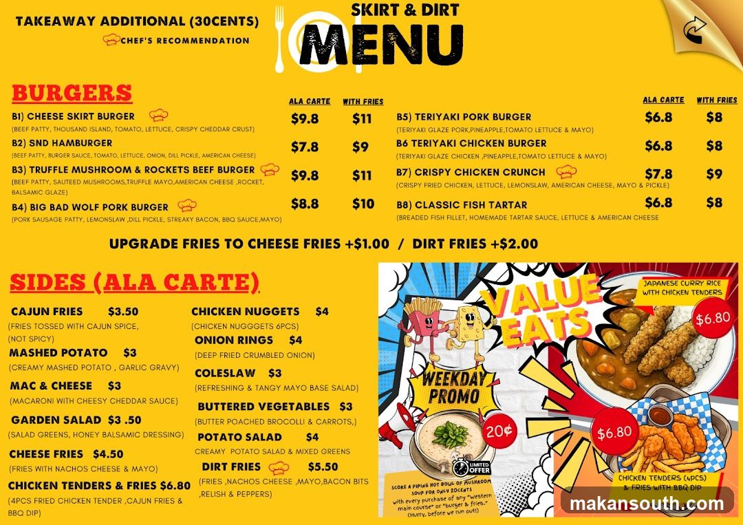 Skirt & Dirt Menu