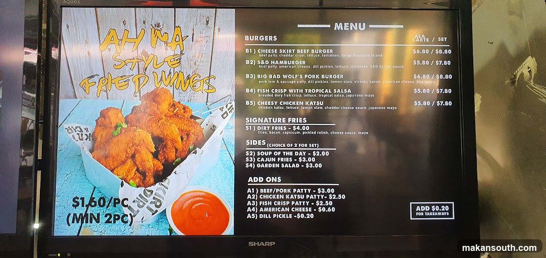 Ah Ma Style Fried Wings Menu Display