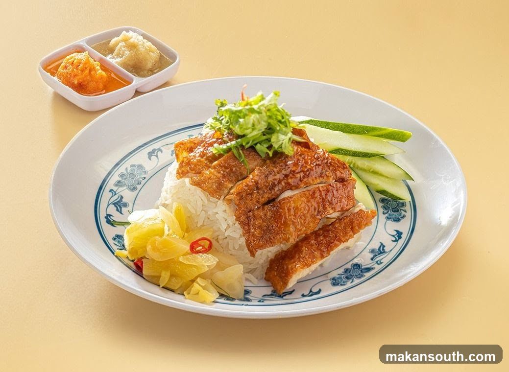 Hainanese Chicken Rice with Sauces and Pickles