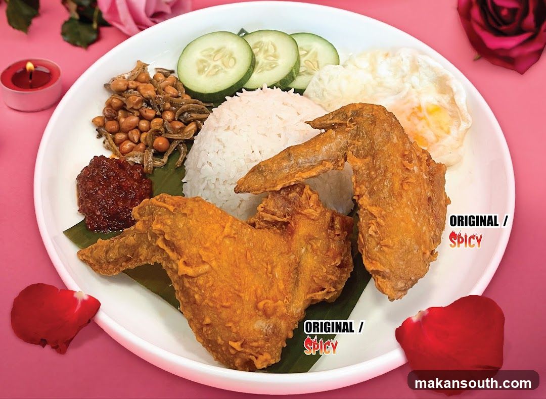 Nasi Lemak with Fried Chicken Wings