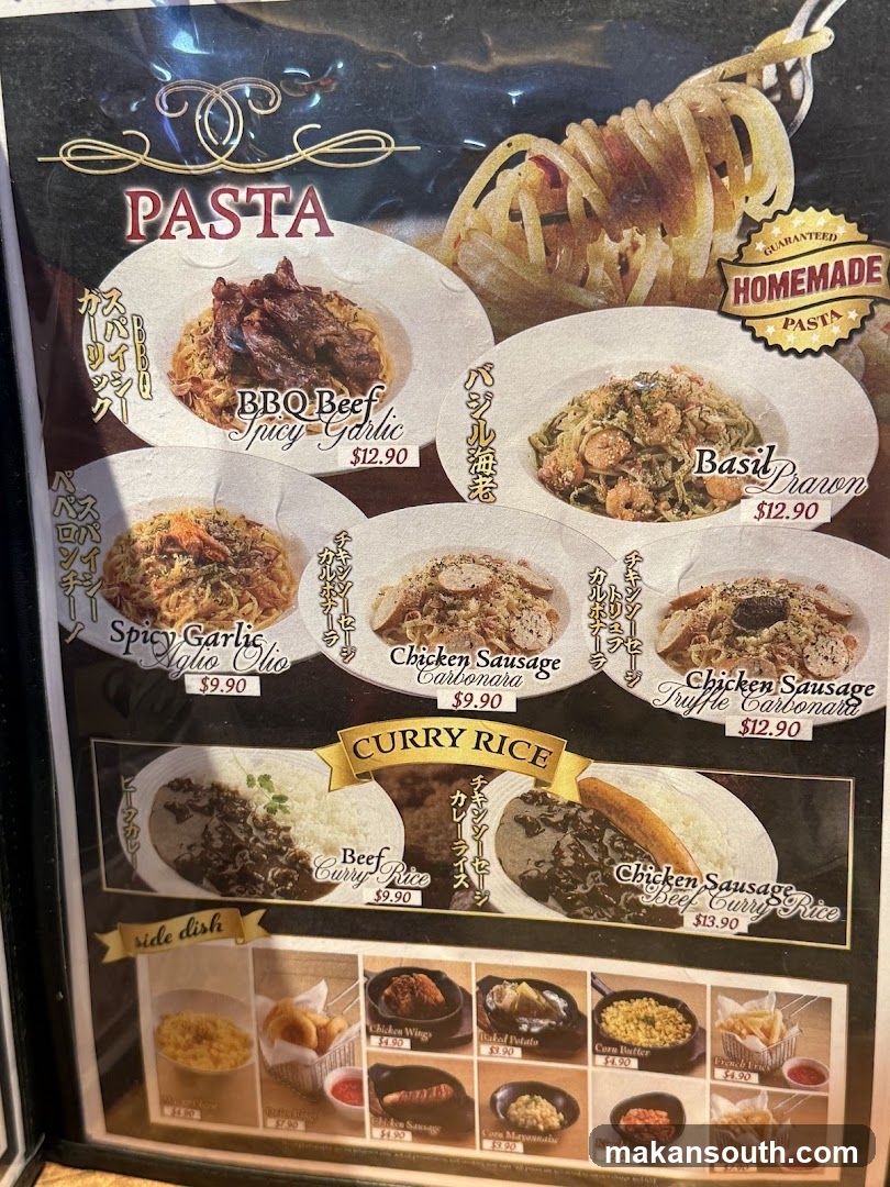 Pasta and Curry Rice Menu