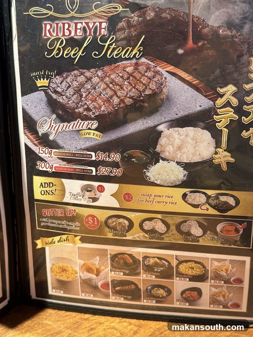 Ribeye Beef Steak Menu