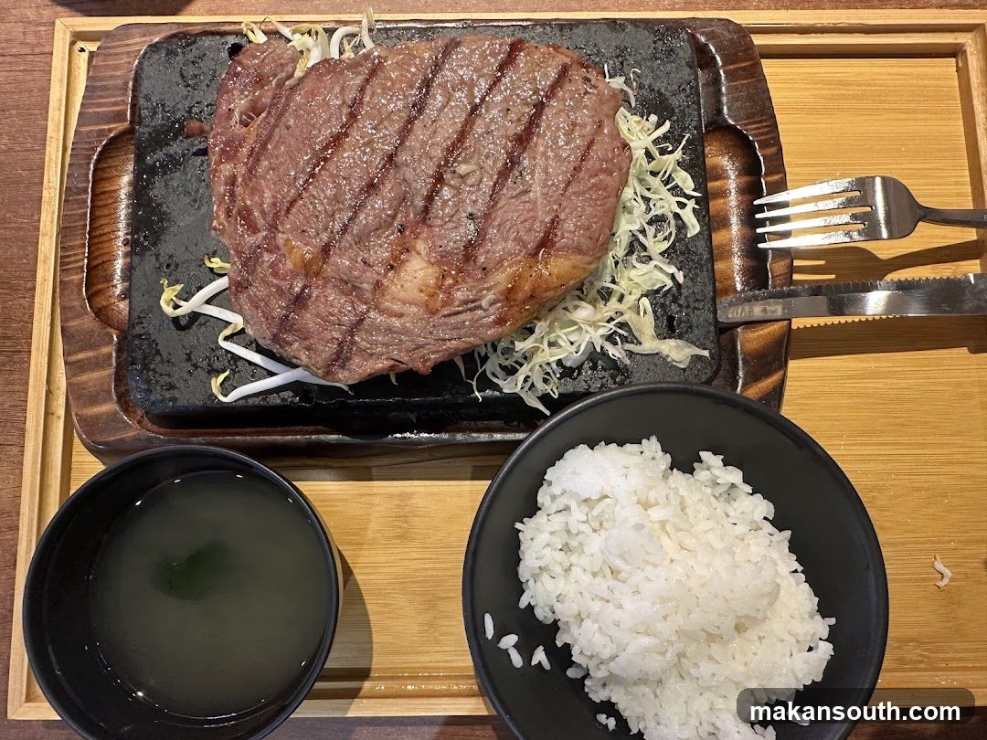 Grilled Steak with Rice and Soup