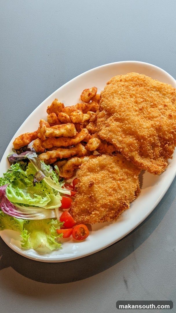 Breaded Meat with Fries and Salad
