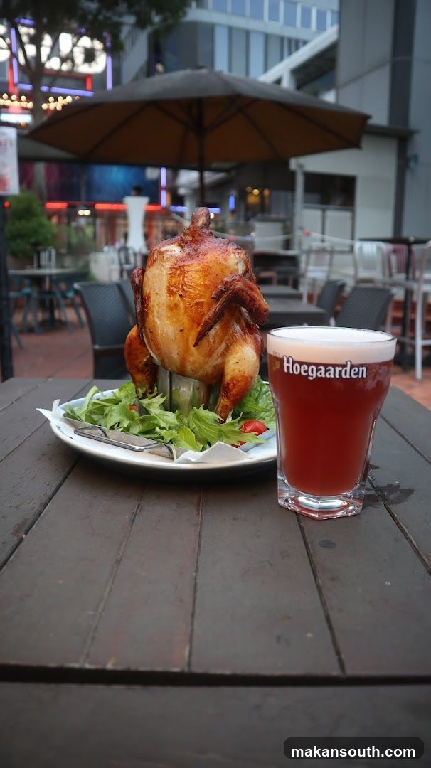 Roasted Chicken and Beer at Outdoor Restaurant