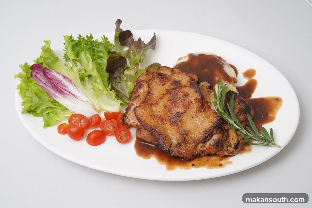 Grilled Pork Chop with Salad and Sauce