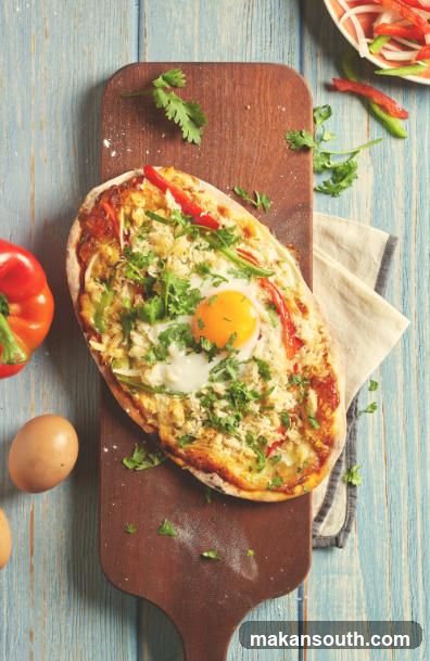 Egg and Cheese Pizza on Wooden Board