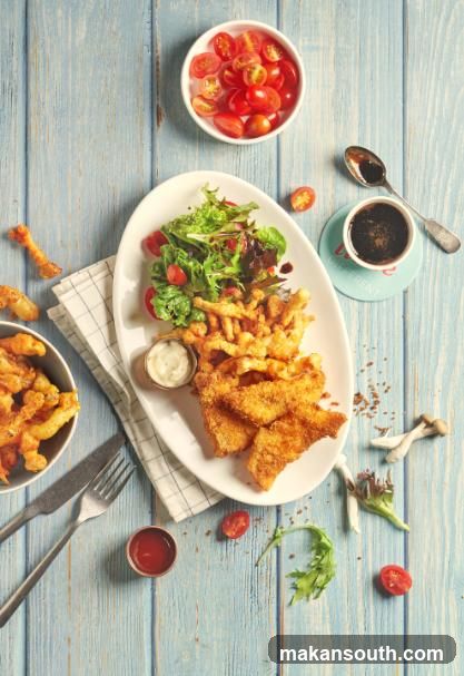 Fried Fish and Chips with Salad